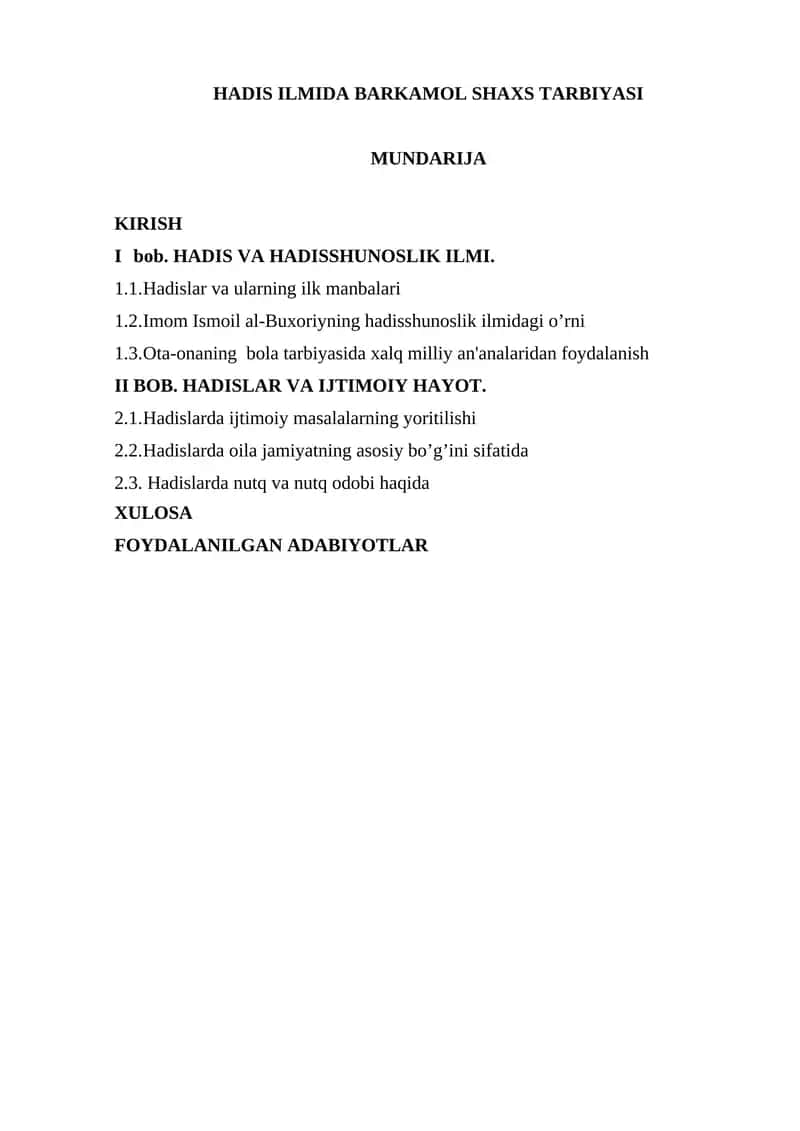 HADIS ILMIDA BARKAMOL SHAXS TARBIYASI 1