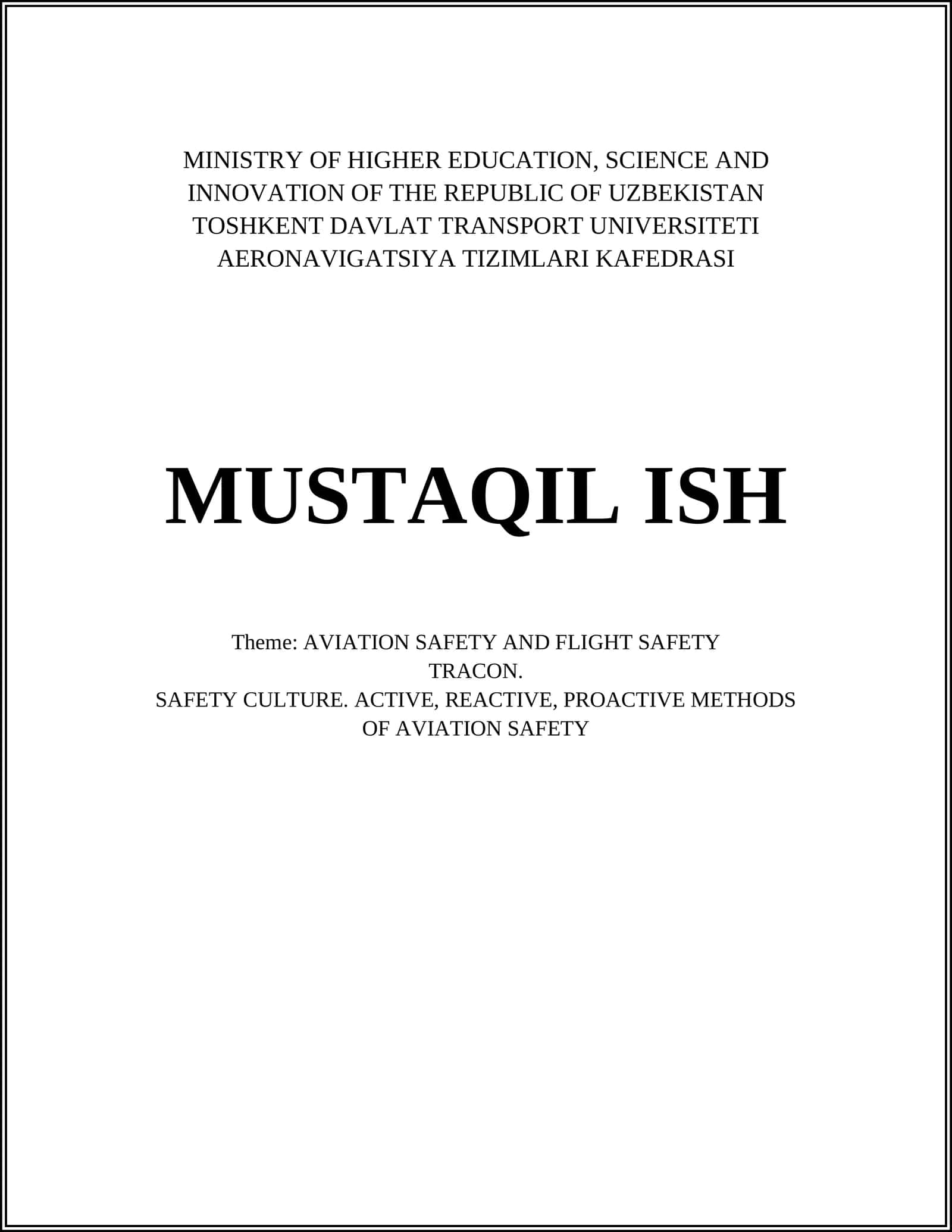 AVIATION SAFETY AND FLIGHT SAFETY 1