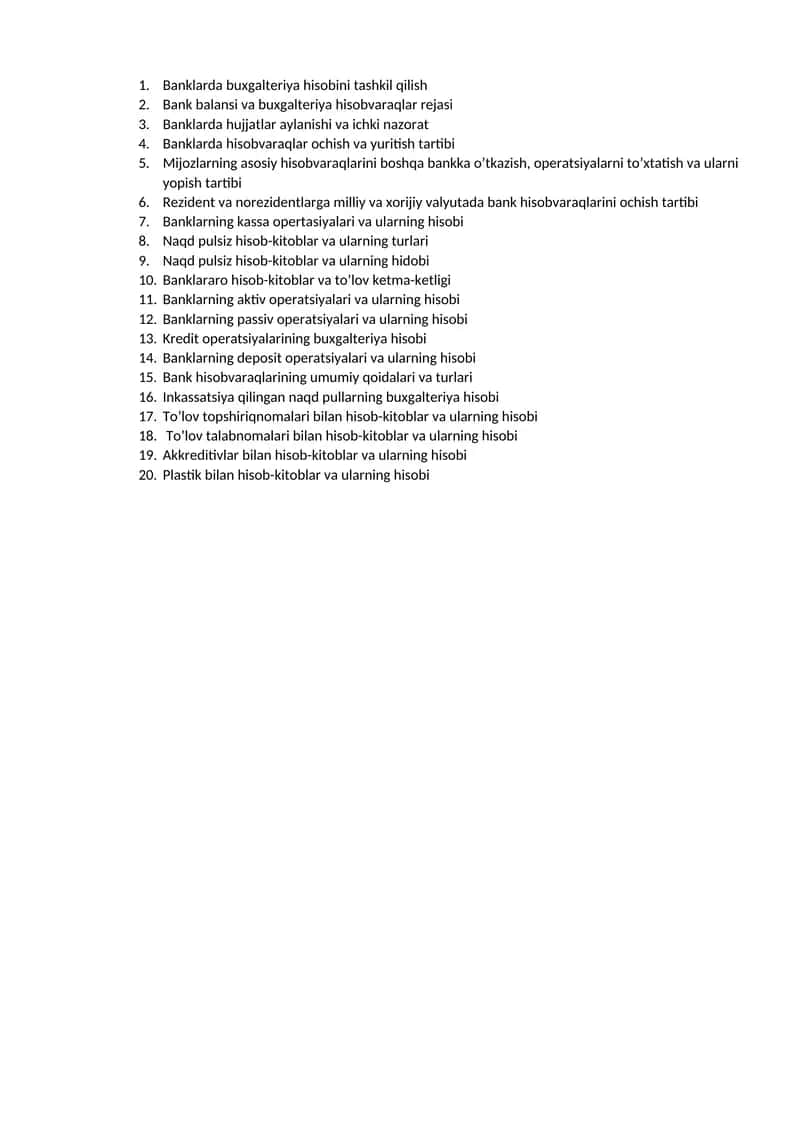 Banklarda buxgalteriya hisobini tashkil qilish 1