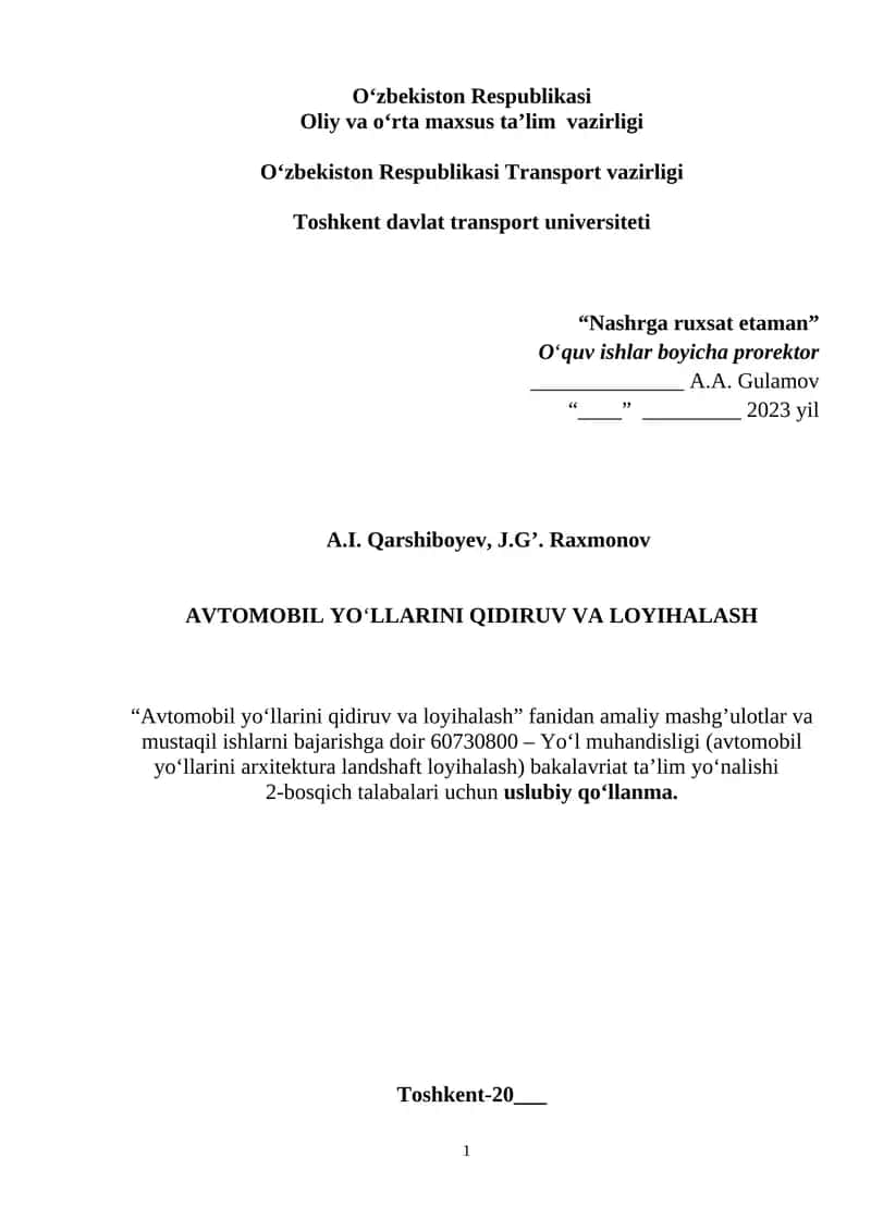 Avtomobil yo‘llarini qidiruv va loyihalash 1