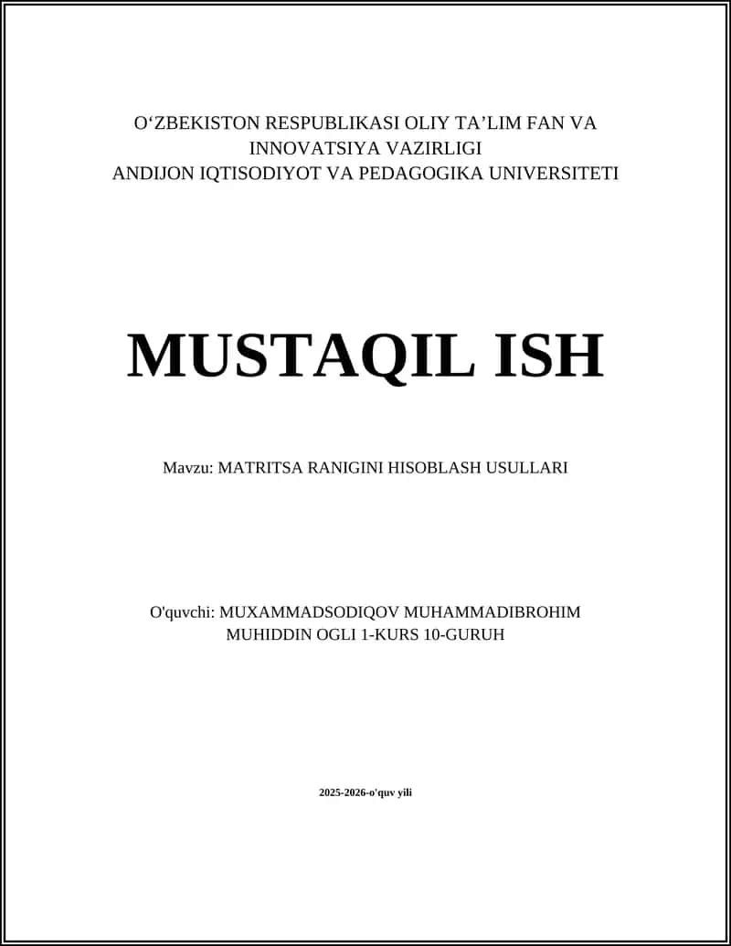 MATRITSA RANIGINI HISOBLASH USULLARI 1