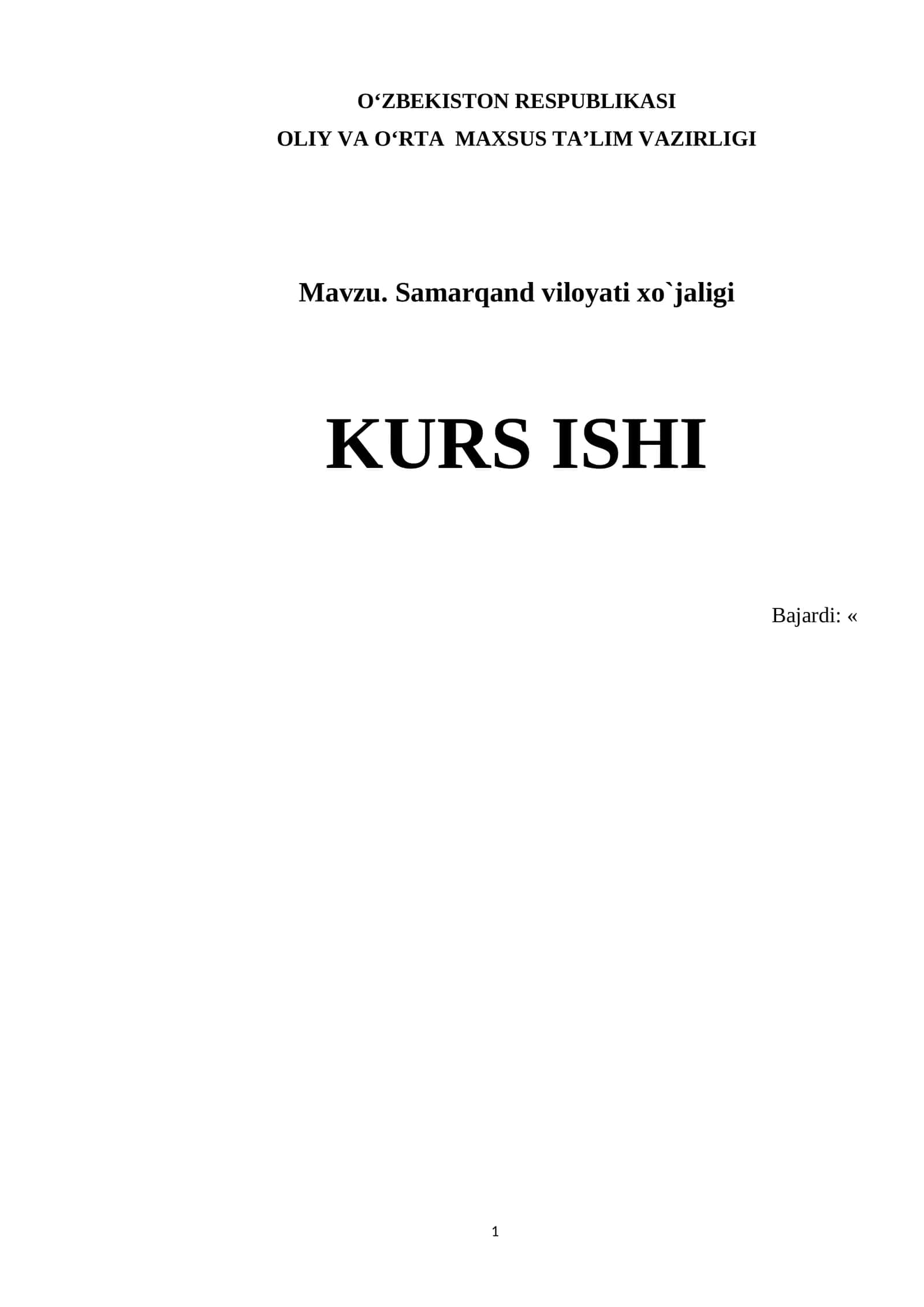 Samarqand viloyati xo`jaligi KURS ISHI 1