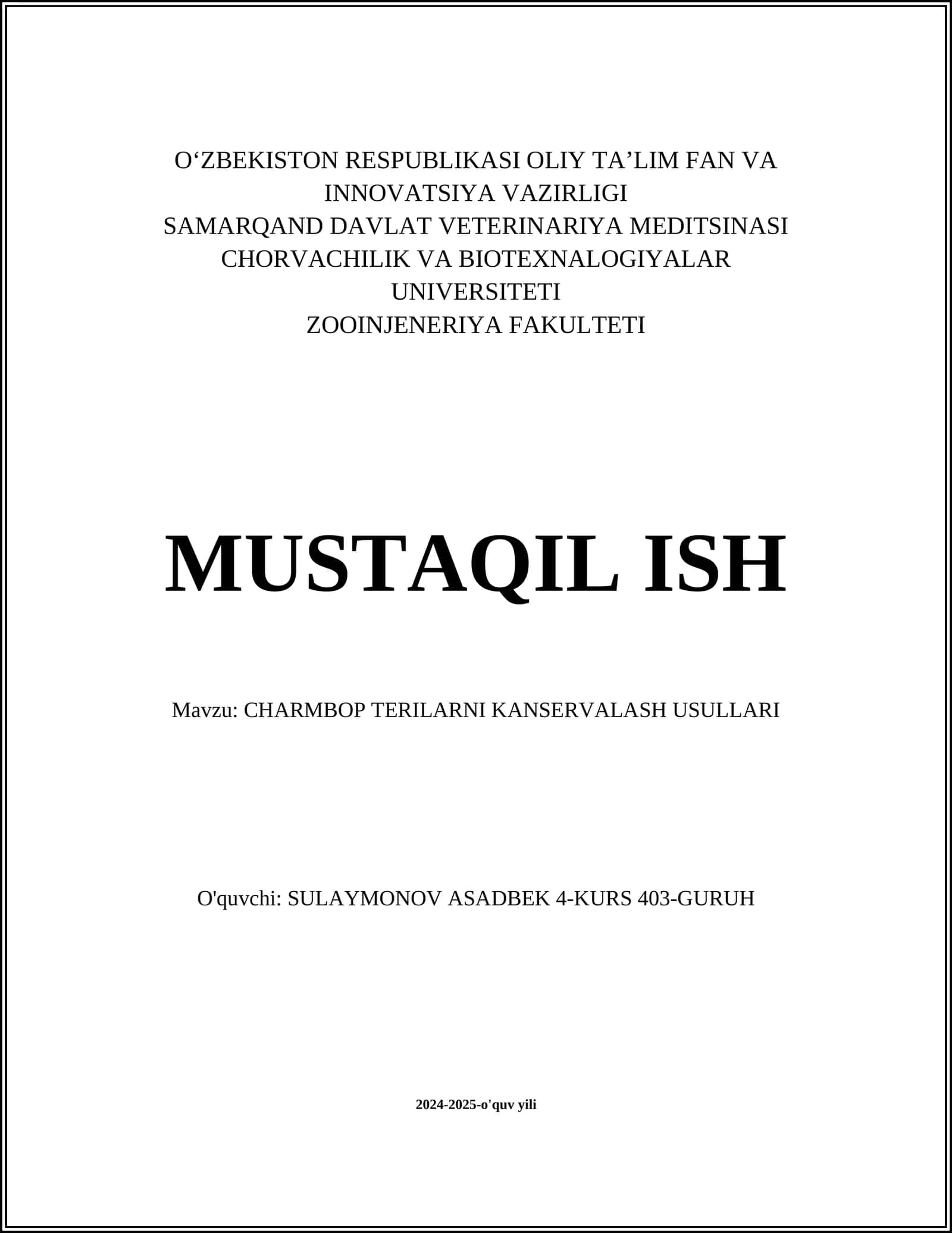 CHARMBOP TERILARNI KANSERVALASH USULLARI 1