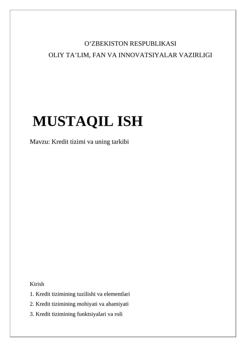 Kredit tizimi va uning tarkibi 1