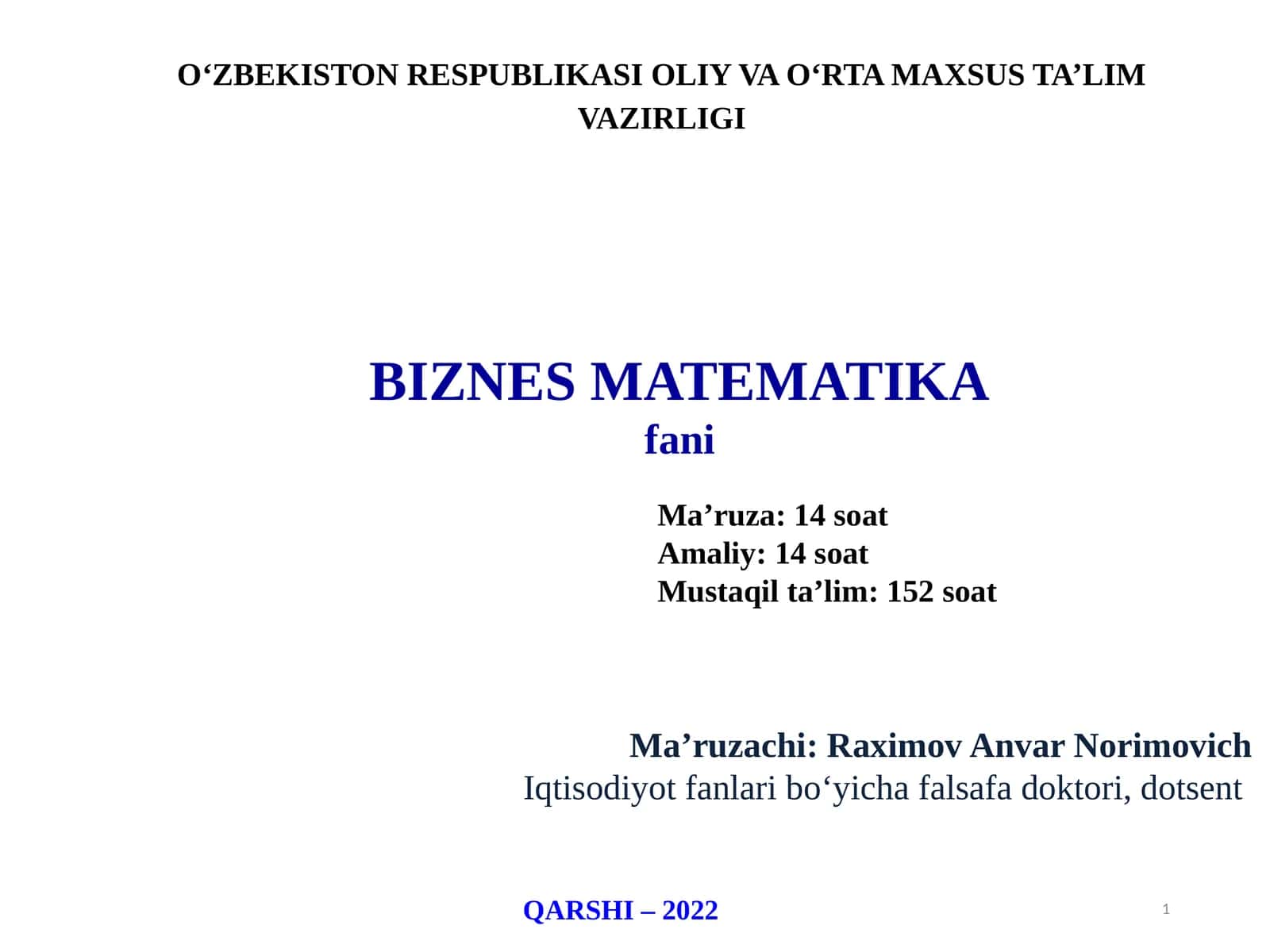 BIZNES MATEMATIKA 1