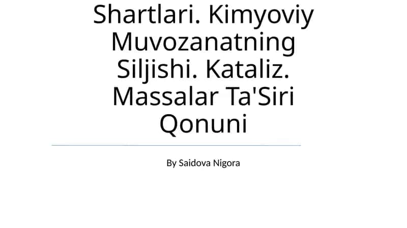 Kimyoviy Muvozanatning Siljishi 1