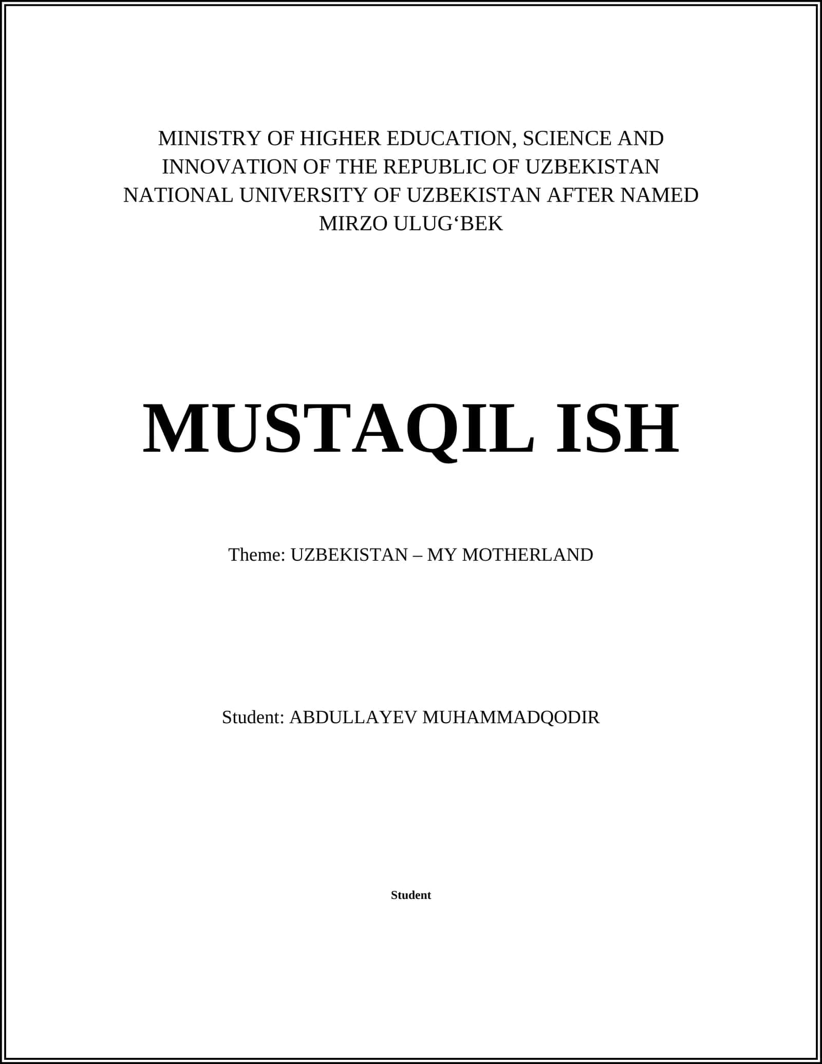 UZBEKISTAN – MY MOTHERLAND 1