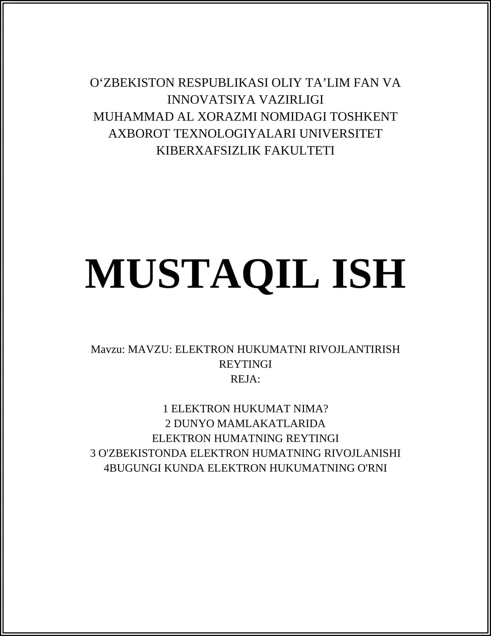 ELEKTRON HUKUMATNI RIVOJLANTIRISH REYTINGI 1