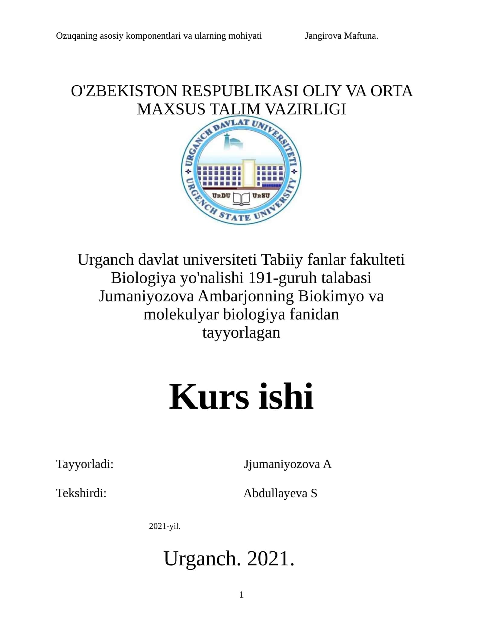 Ozuqaning asosiy komponentlari va ularning mohiyati 1