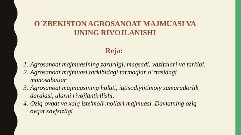 O`ZBEKISTON AGROSANOAT MAJMUASI VA UNING RIVOJLANISHI 1