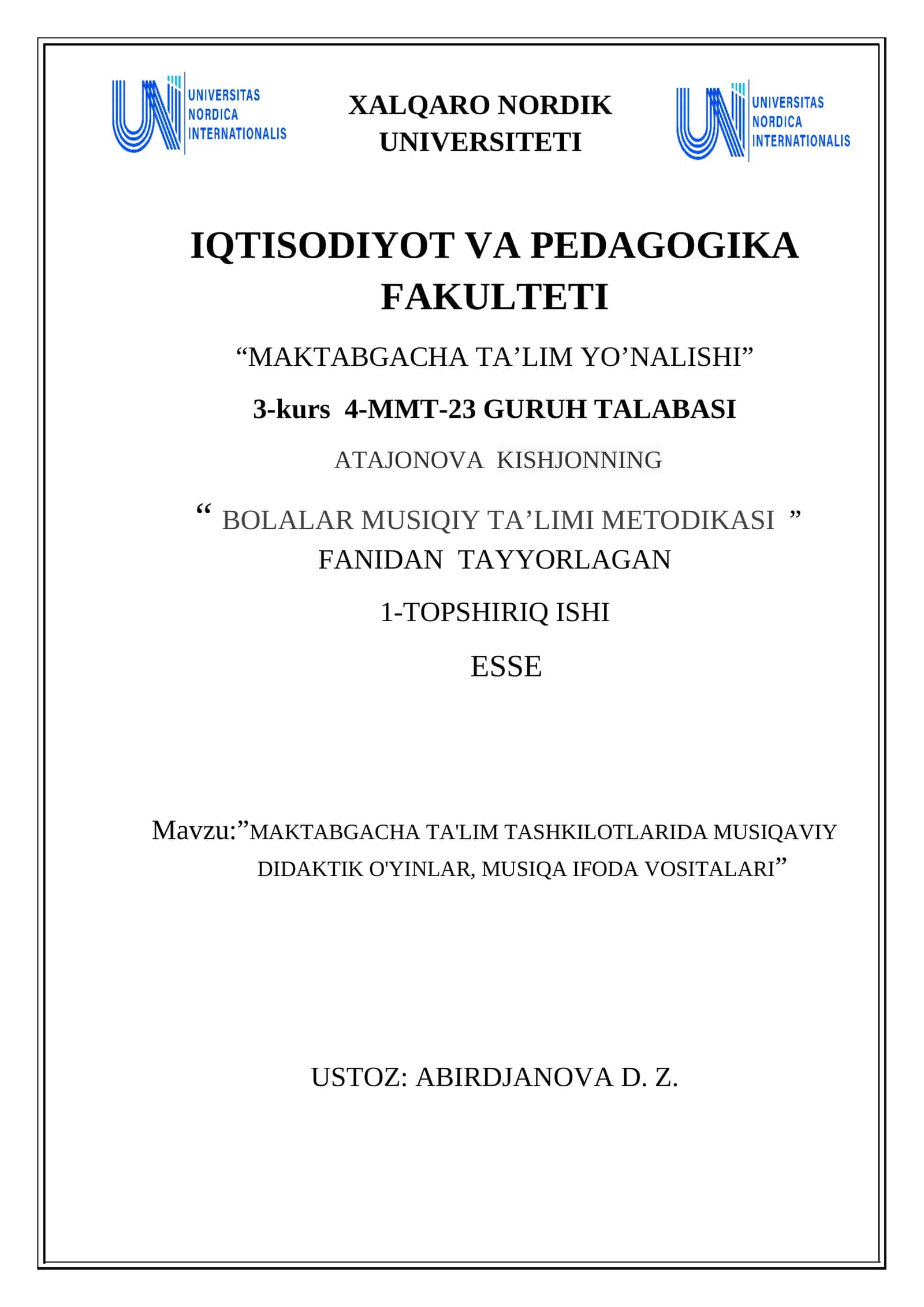MAKTABGACHA TA’LIM YO’NALISHI 1