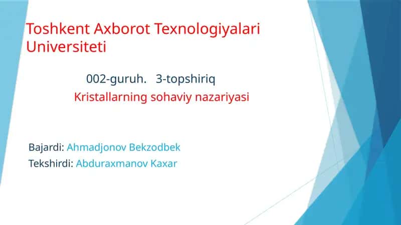 Kristallarning sohaviy nazariyasi 1