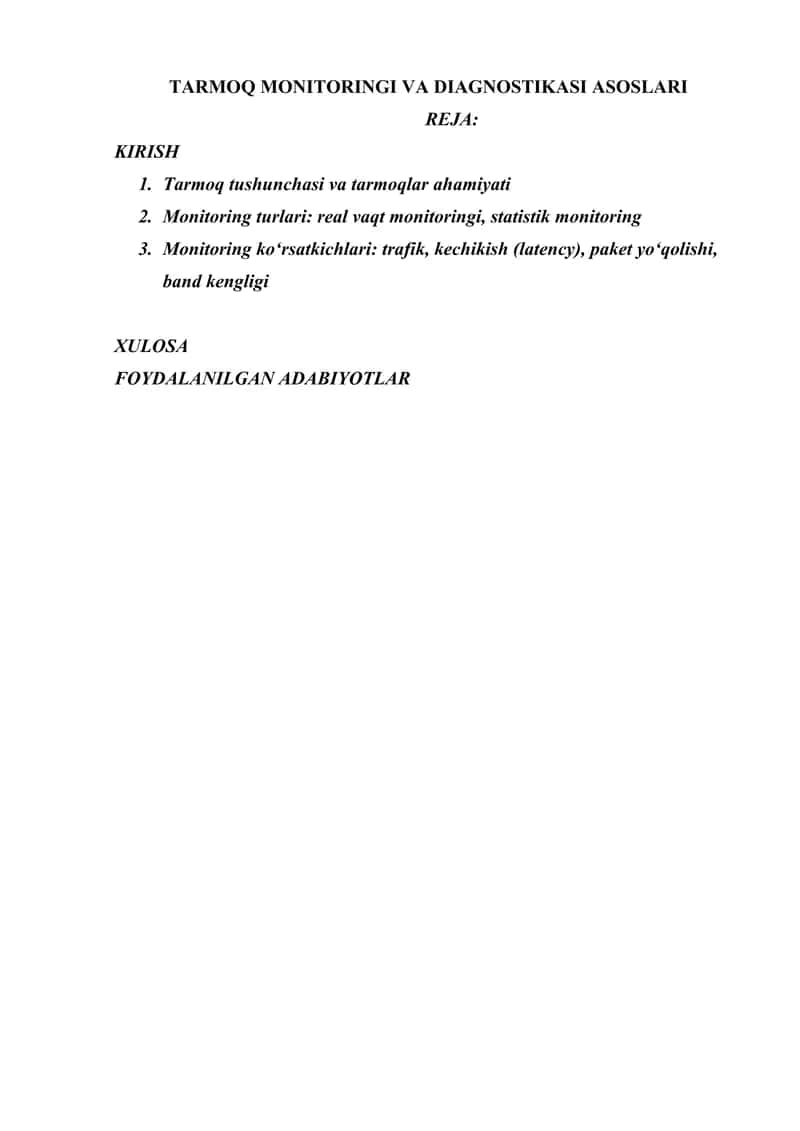 TARMOQ MONITORINGI VA DIAGNOSTIKASI ASOSLARI 1