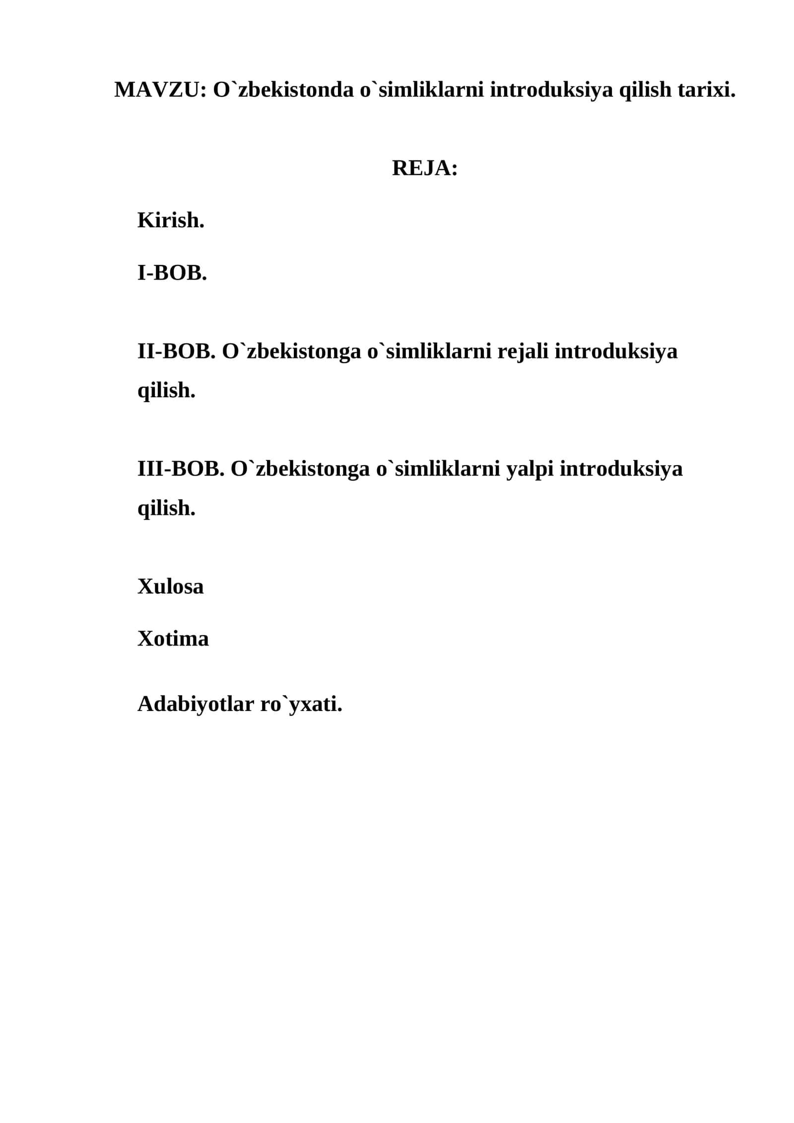O`zbekistonda o`simliklarni introduksiya qilish tarixi 1