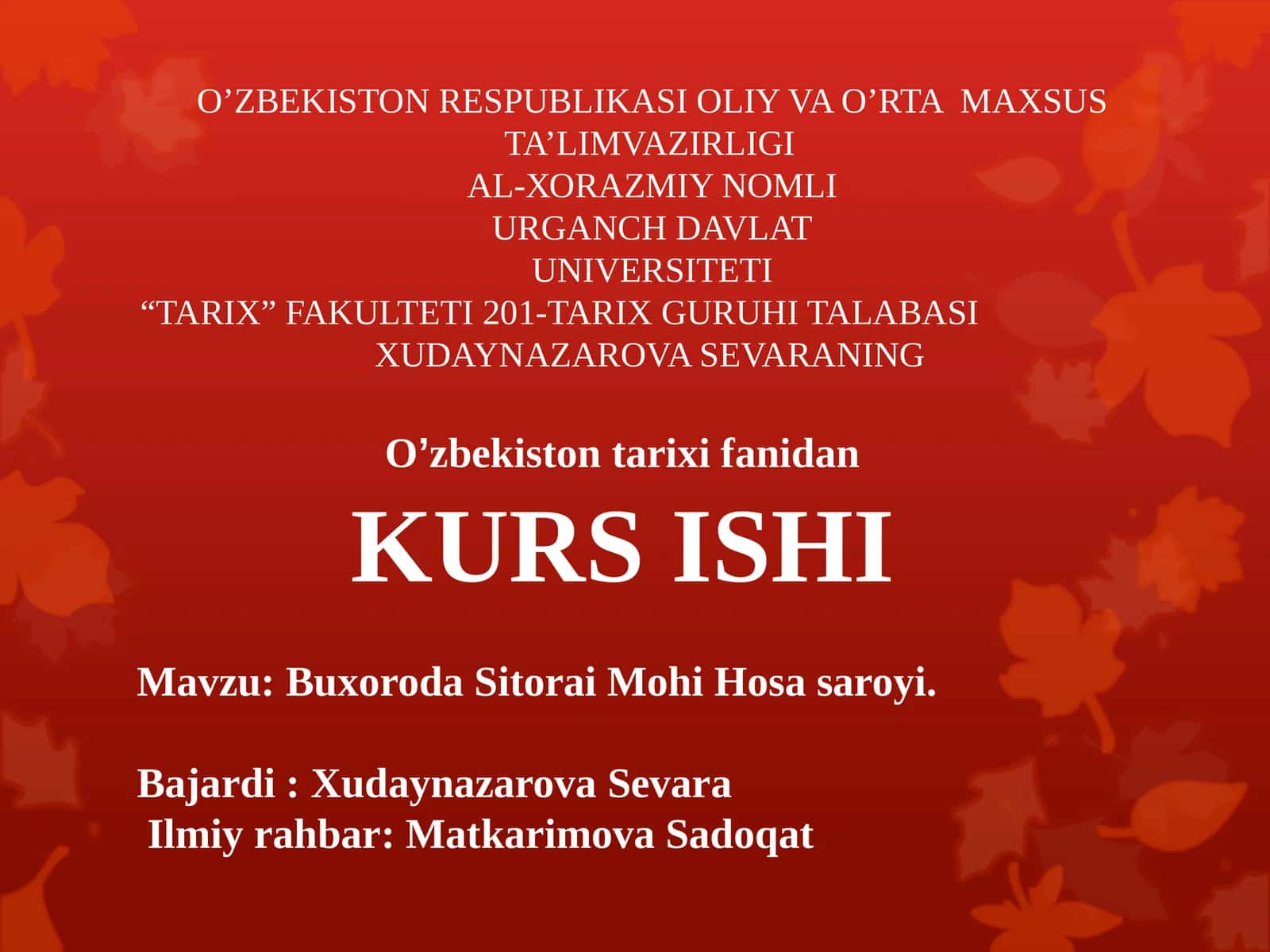 Buxoroda Sitorai Mohi Hosa saroyi 1