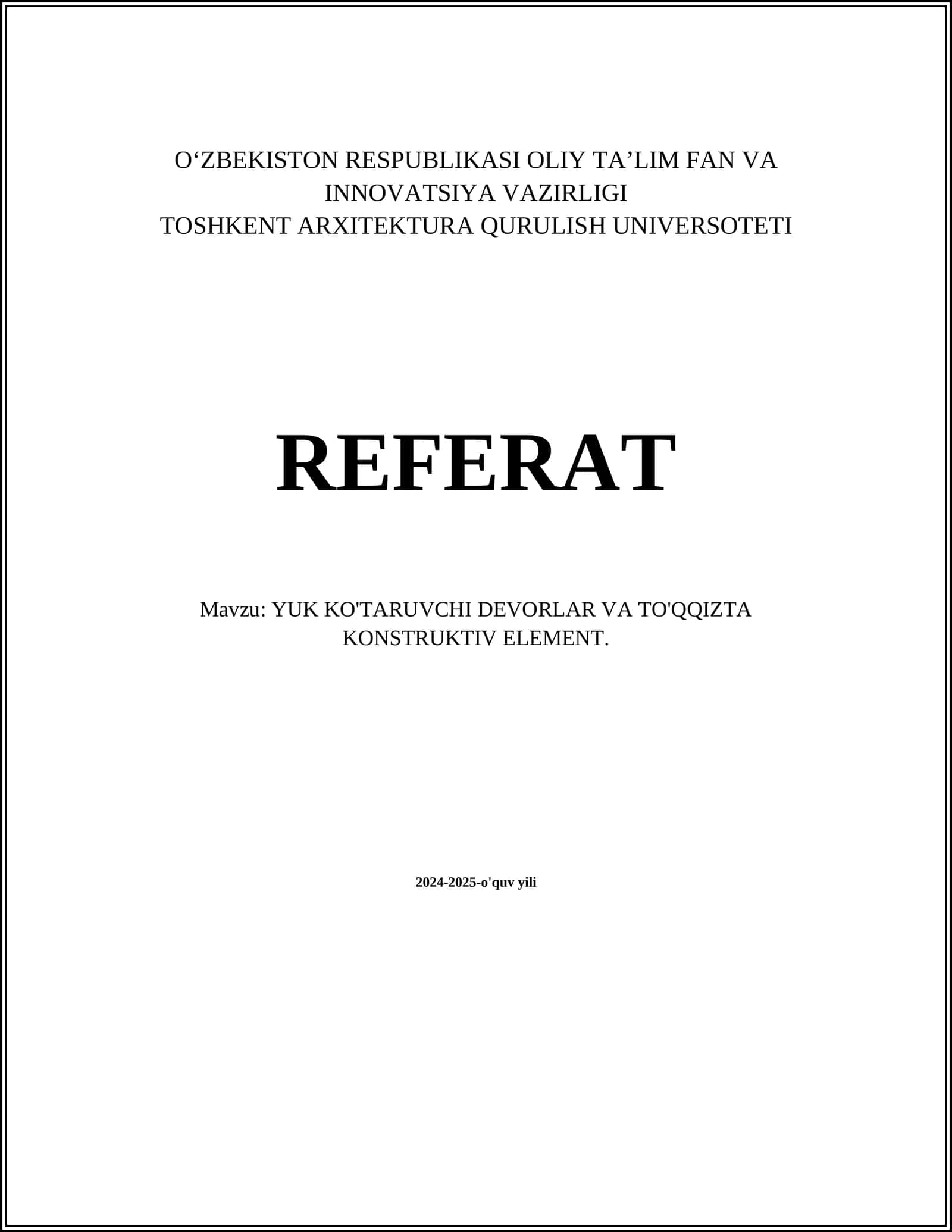 Yuk ko'taruvchi devorlar va to'qqizta konstruktiv element 1