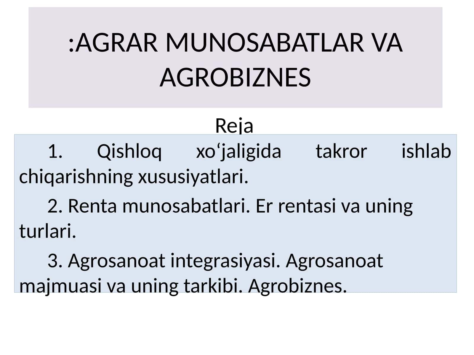 AGRAR MUNOSABATLAR VA AGROBIZNES 1