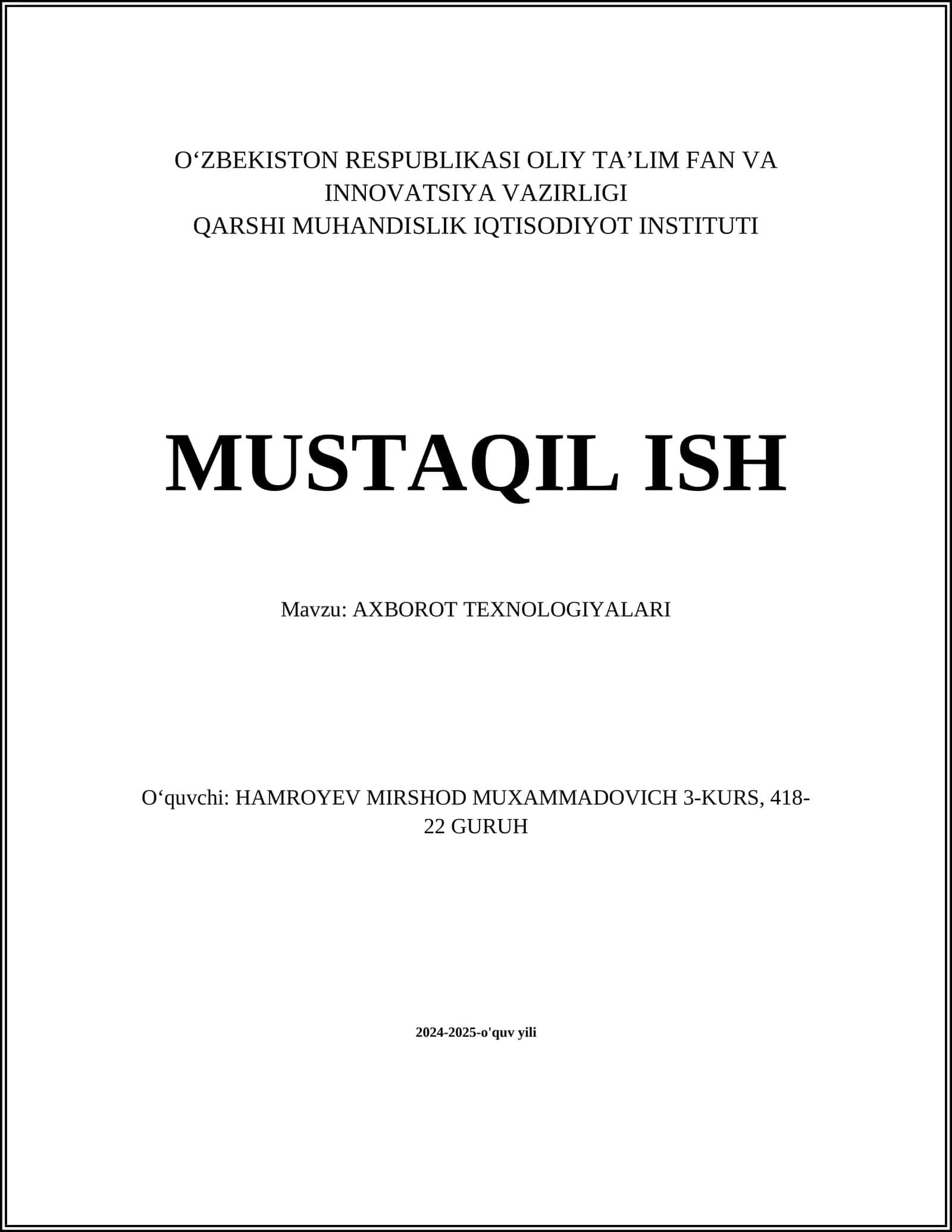 AXBOROT TEXNOLOGIYALARI 1