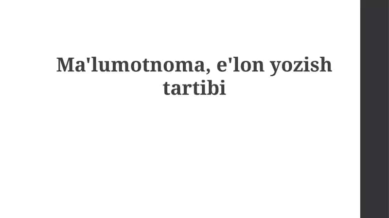E'lon Ma'lumotnomasi 1