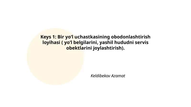 Bir yoʻl uchastkasining obodonlashtirish loyihasi ( yoʻl belgilarini, yashil hududni servis obektlarini joylashtirish) 1