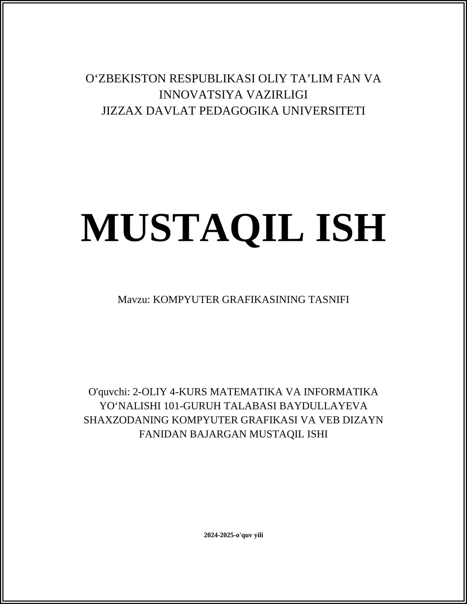 KOMPYUTER GRAFIKASINING TASNIFI 1