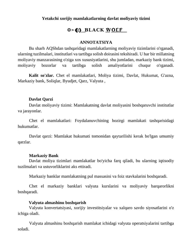 Yetakchi xorijiy mamlakatlarning davlat moliyaviy tizimi 1