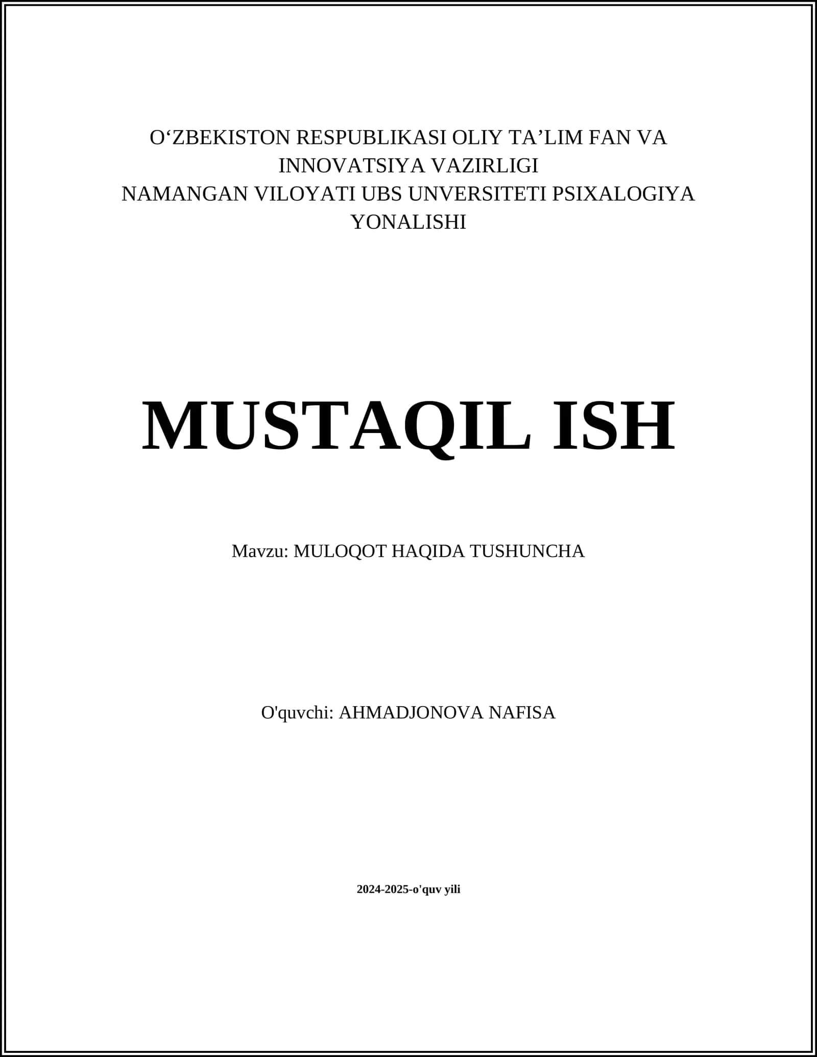 MULOQOT HAQIDA TUSHUNCHA 1