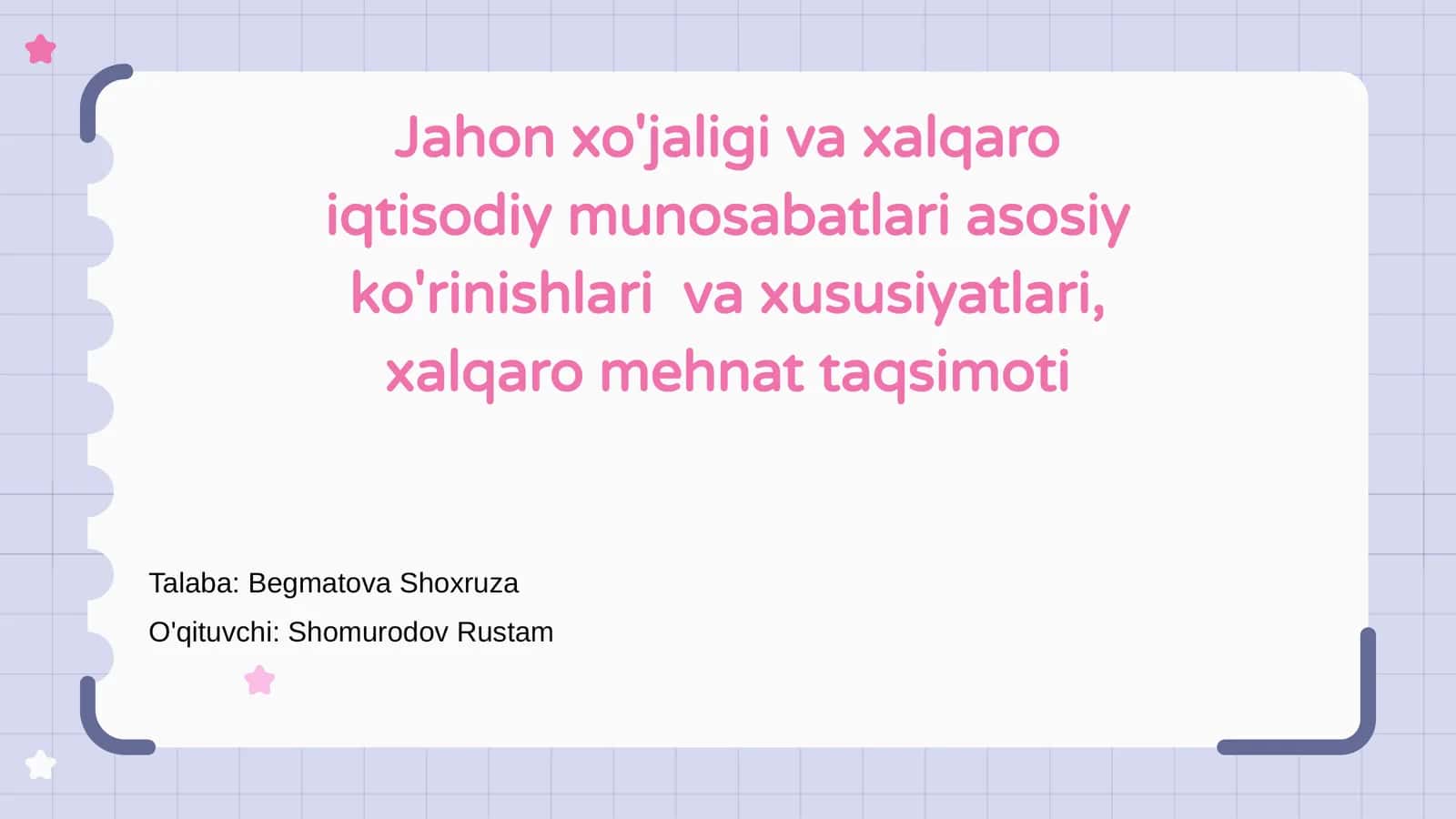 Jahon xo'jaligi va xalqaro iqtisodiy munosabatlari 1