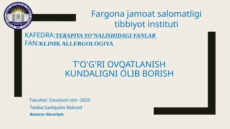 TO’G’RI OVQATLANISH 1
