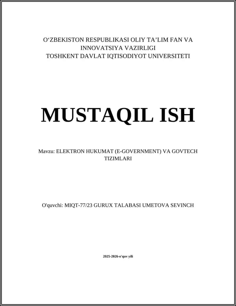 Elektron Hukumat (E-Government) va Govtech Tizimlari 1
