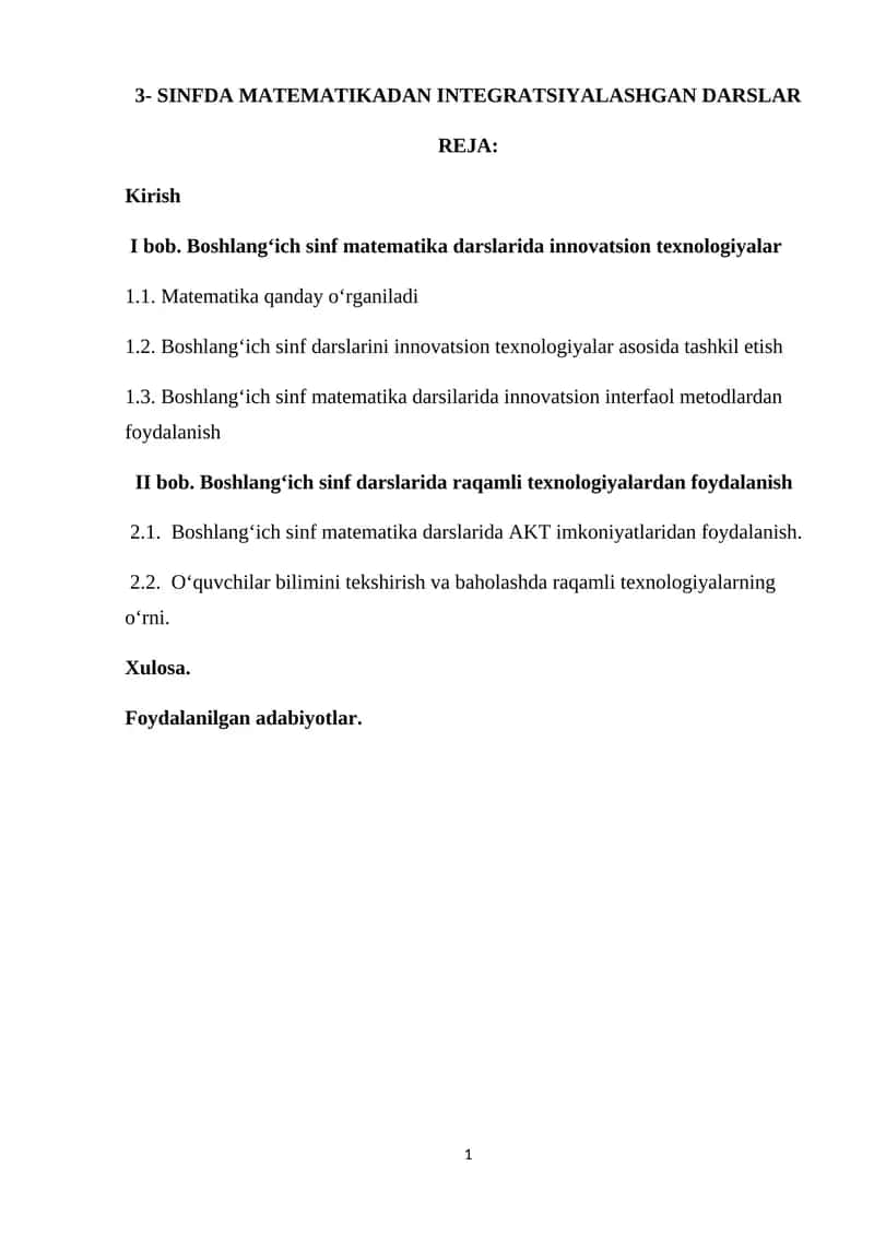 3- SINFDA MATEMATIKADAN INTEGRATSIYALASHGAN DARSLA 1