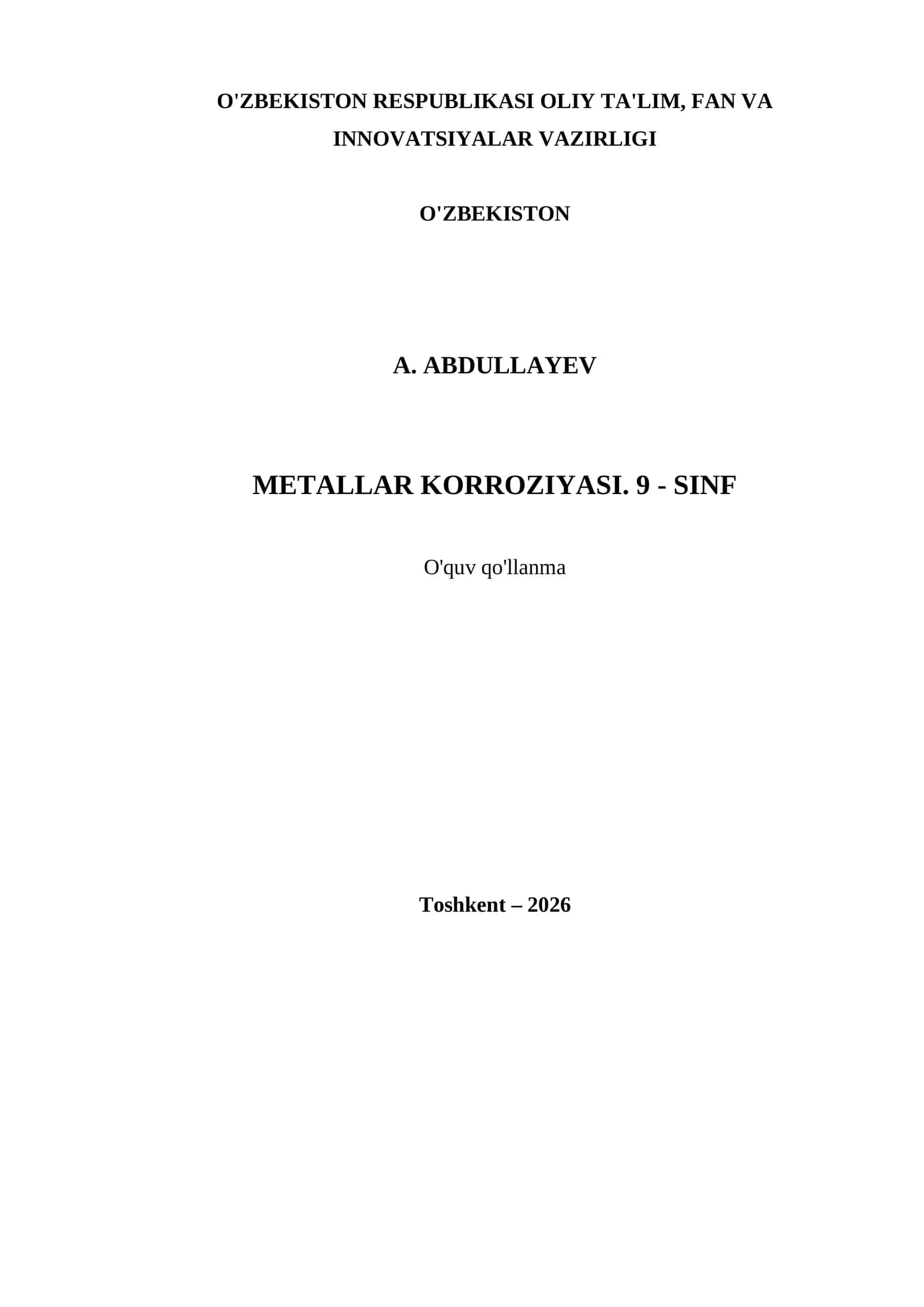 METALLAR KORROZIYASI. 9 - SINF 1