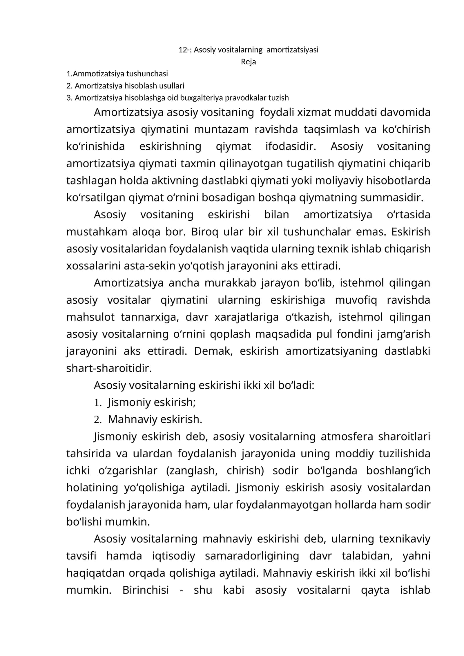 Asosiy vositalarning amortizatsiyasi 1