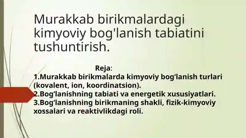 Murakkab Birikmalardagi Kimyoviy Bog'lanish Turlari