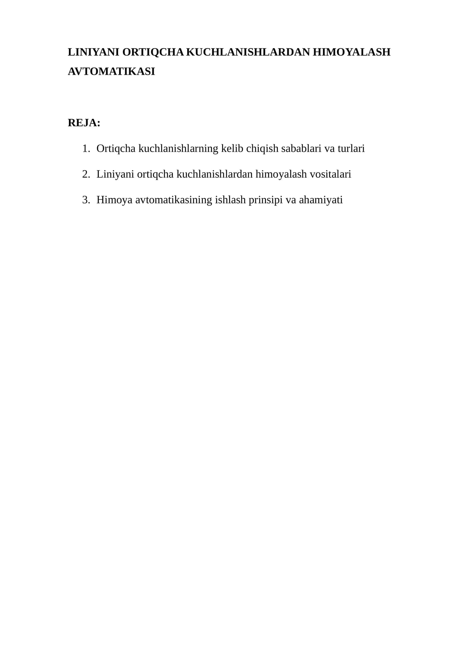 Liniyani ortiqcha kuchlanishlardan himoyalash avtomatikasi 1
