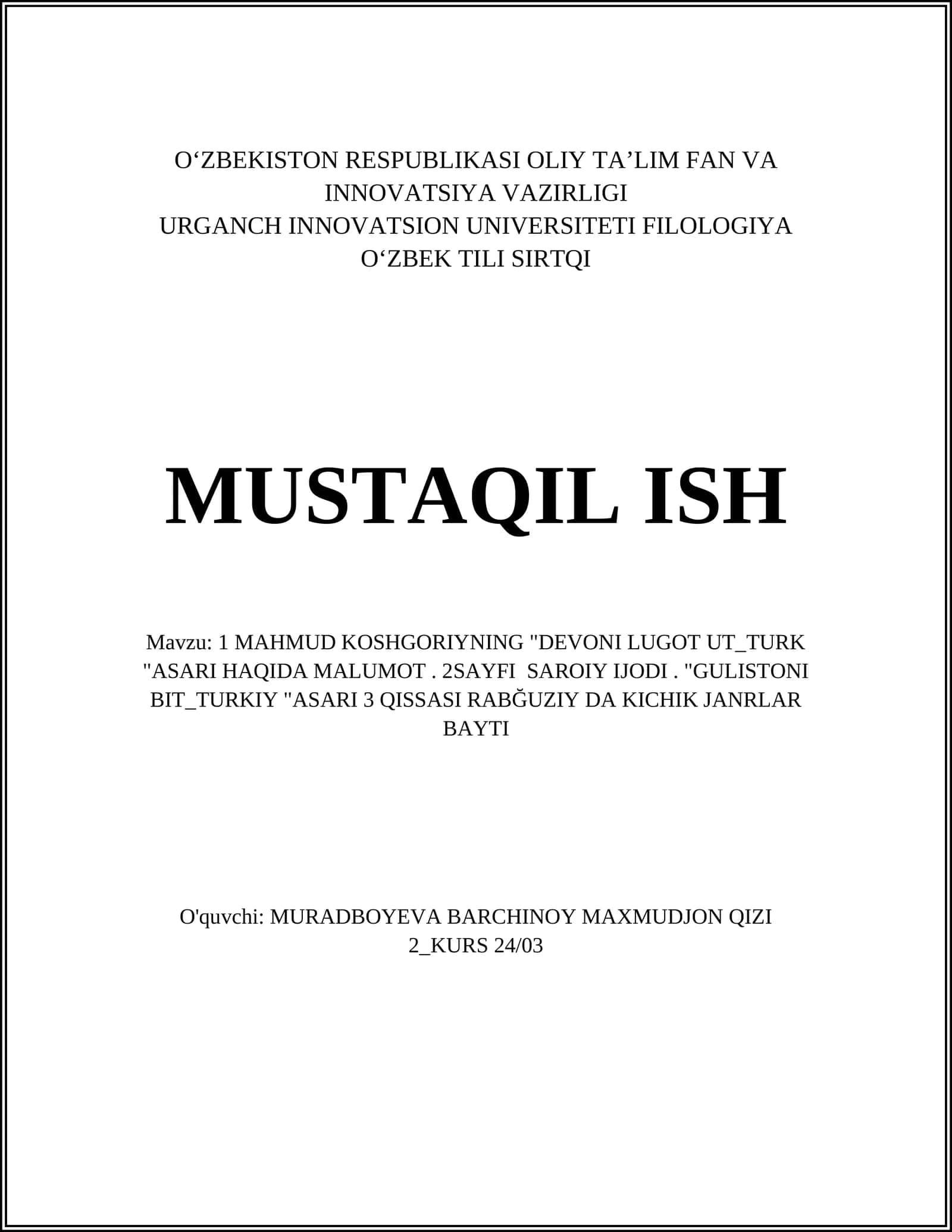 MAHMUD KOSHGORIYNING "DEVONI LUGOT UT_TURK "ASARI 1