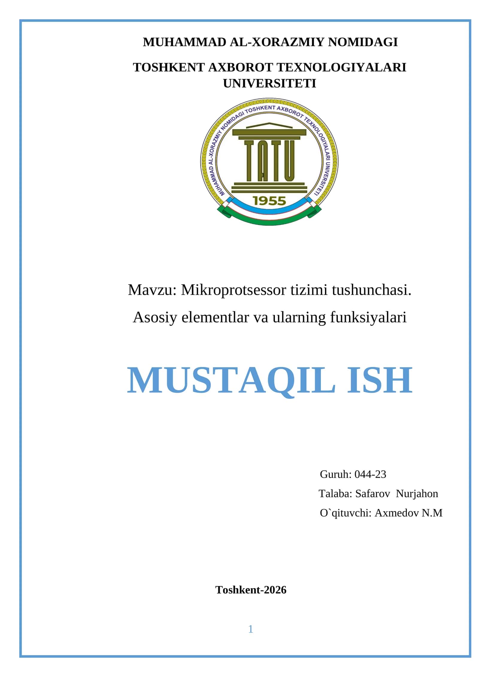 Mikroprotsessor tizimi tushunchasi 1