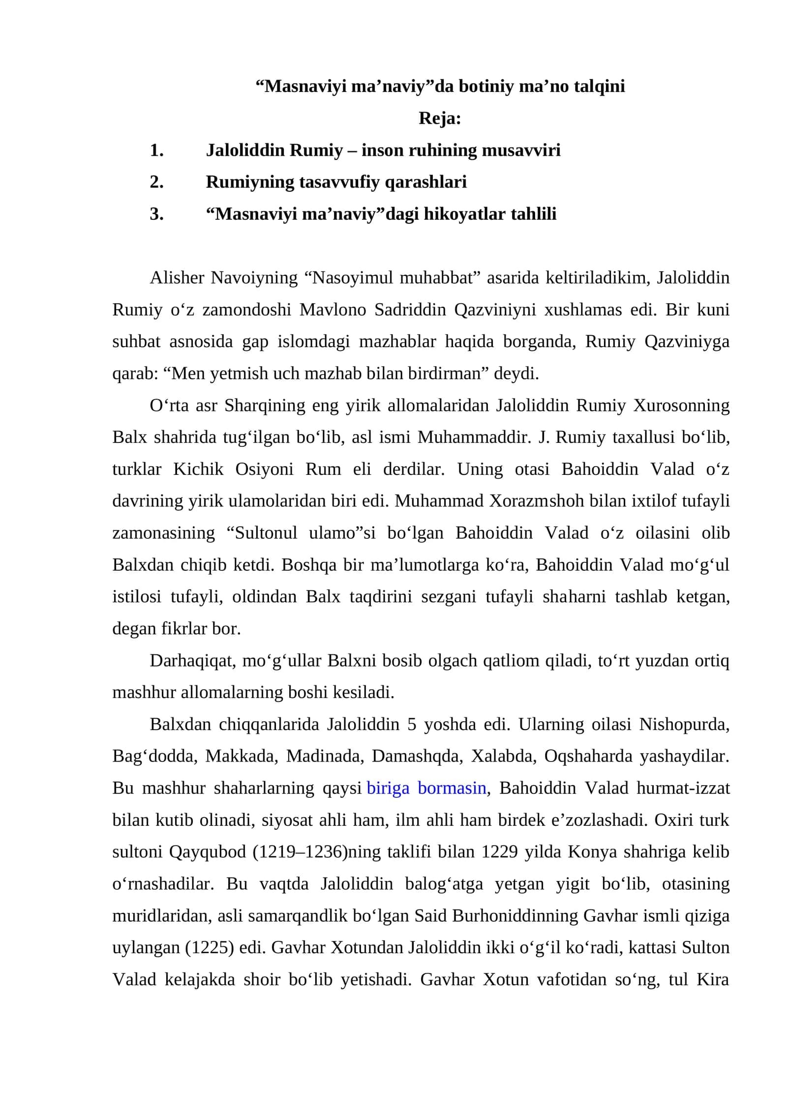 “Masnaviyi ma’naviy”da botiniy ma’no talqini 1
