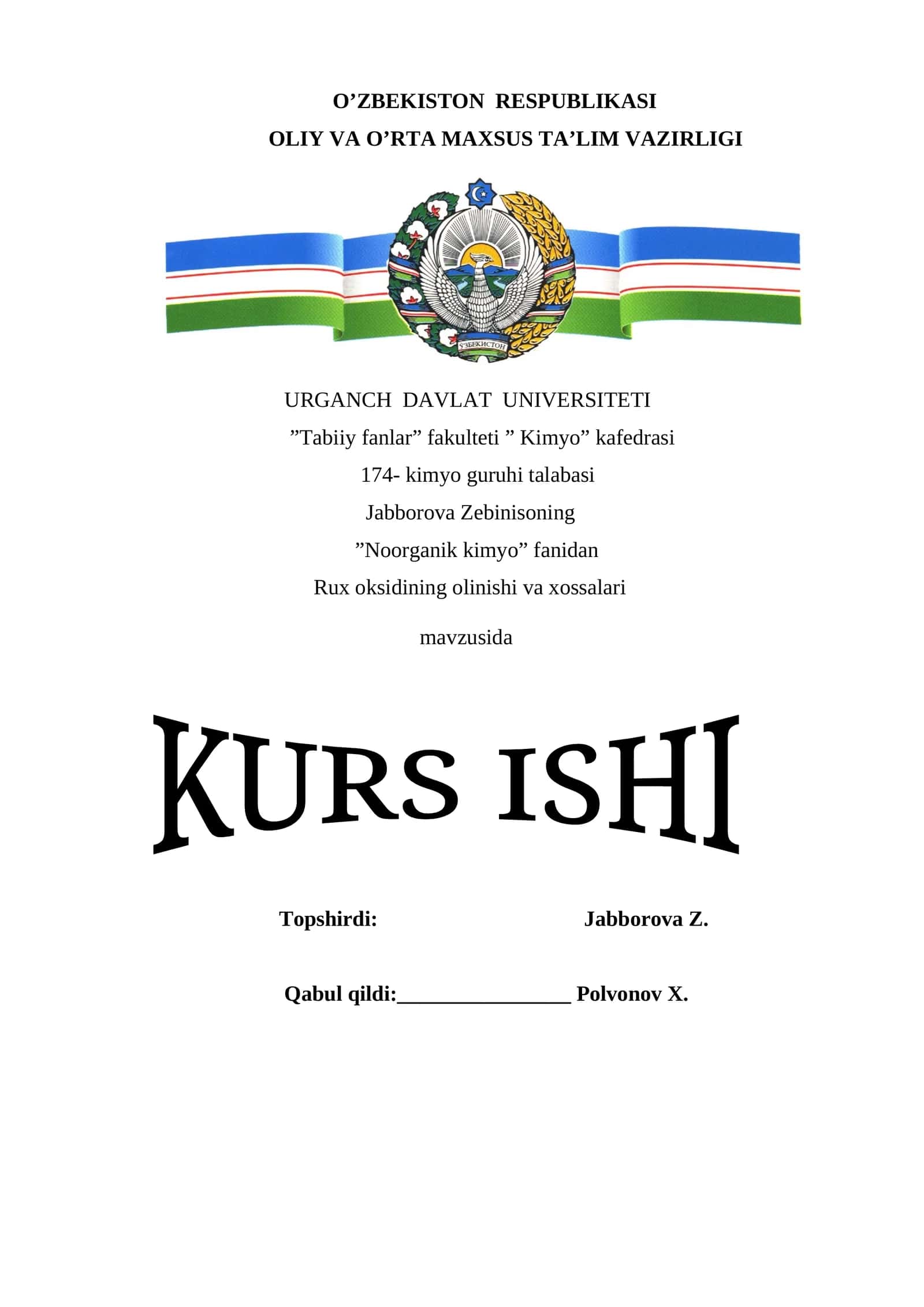 Rux oksidining olinishi va xossalari 1