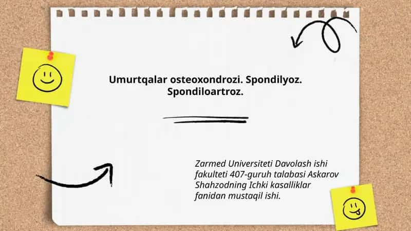 Umurtqalar osteoxondrozi. Spondilyoz. Spondiloartroz. 1