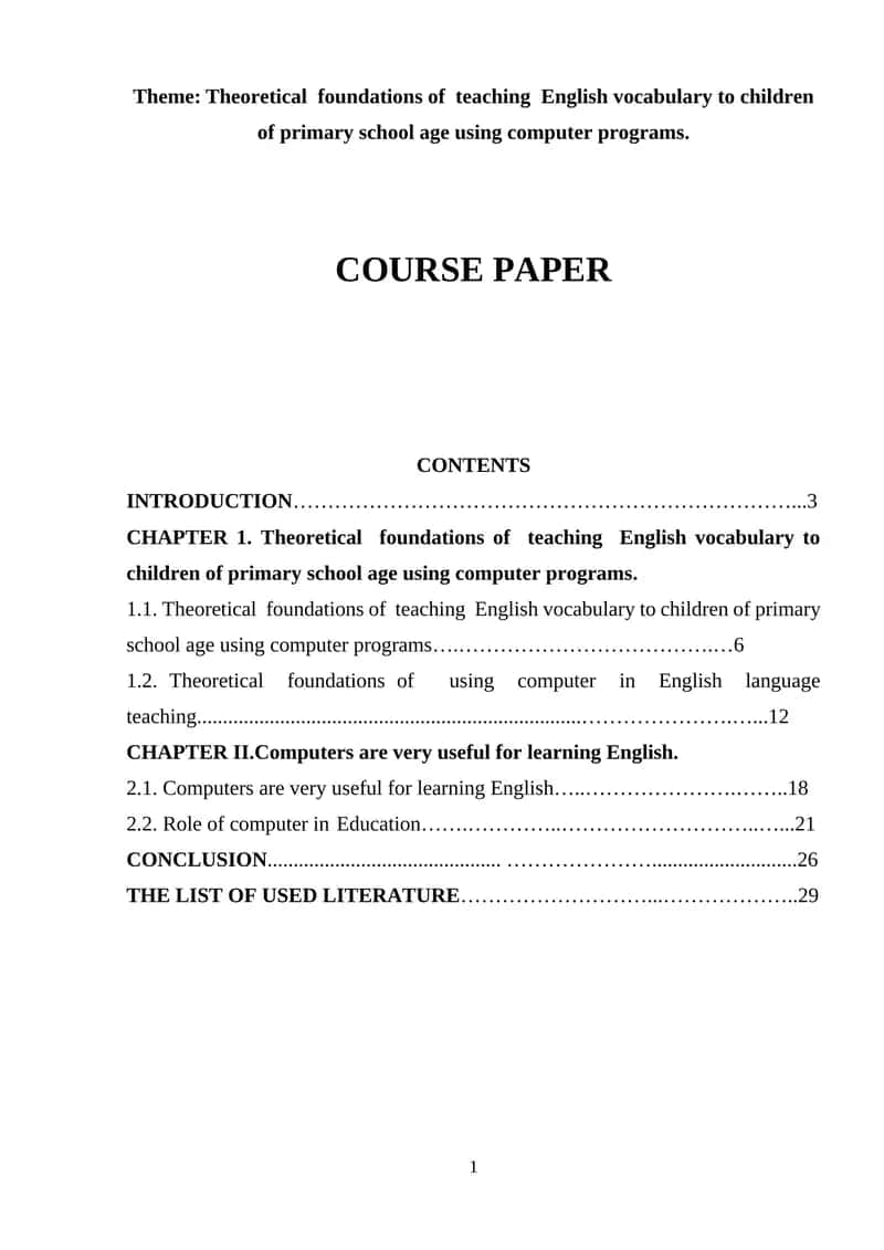 Theoretical foundations of teaching English vocabulary to children of primary school age using computer programs 1