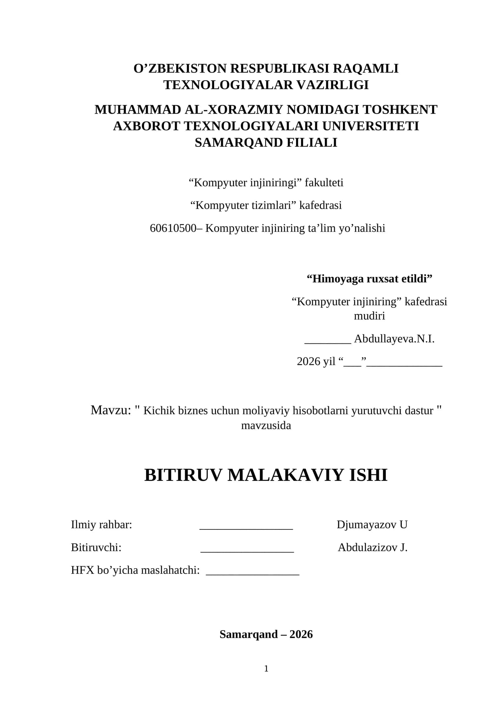 Kichik biznes uchun moliyaviy hisobotlarni yurutuvchi dastur 1