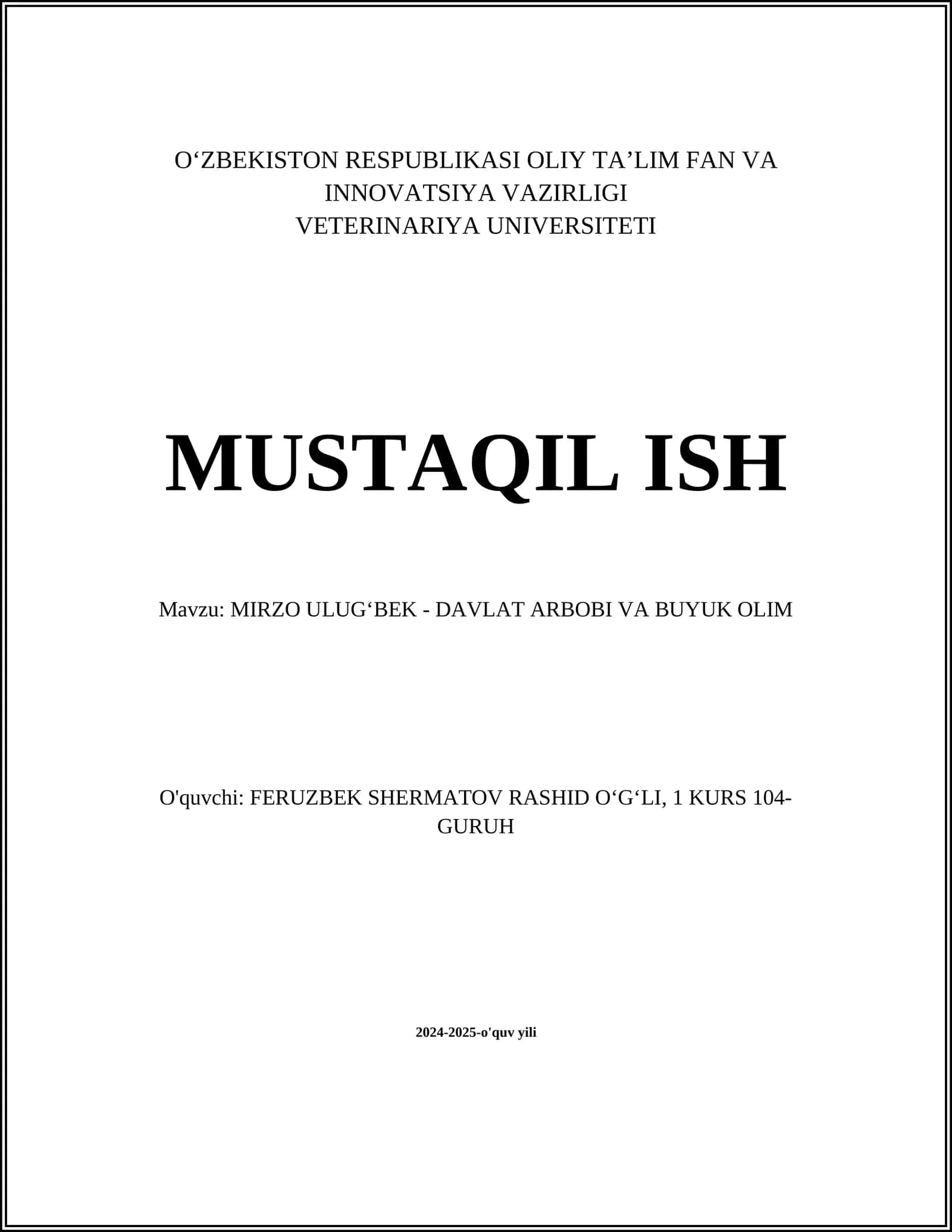 MIRZO ULUGʻBEK - DAVLAT ARBOBI VA BUYUK OLIM 1