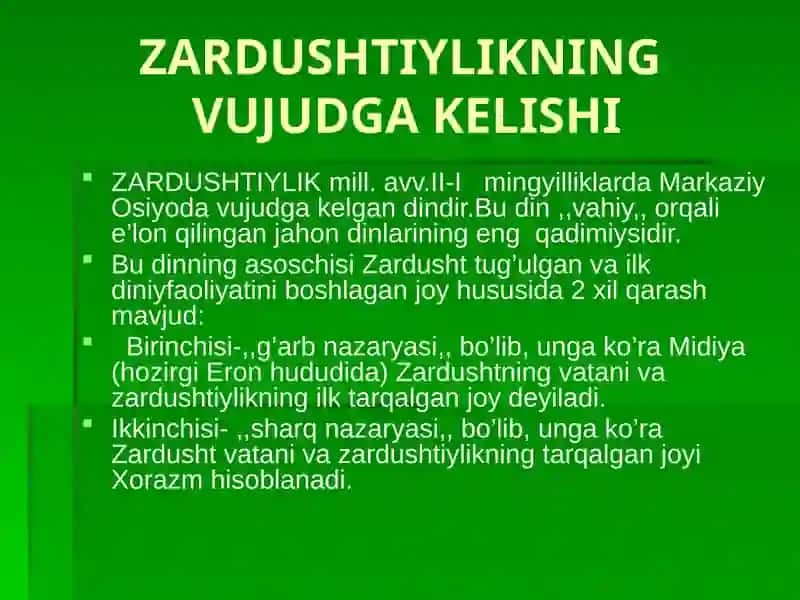ZARDUSHTIYLIKNING VUJUDGA KELISHI