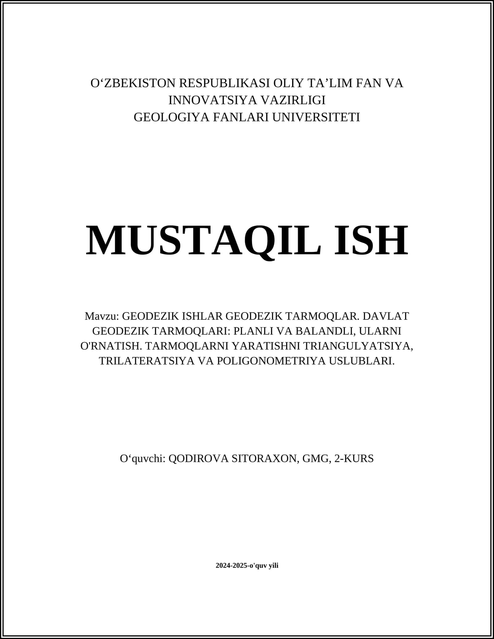 GEODEZIK ISHLAR GEODEZIK TARMOQLAR 1