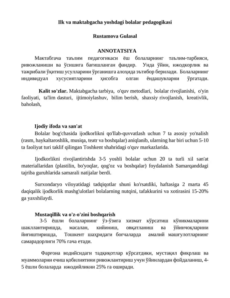 Ilk va maktabgacha yoshdagi bolalar pedagogikasi 1