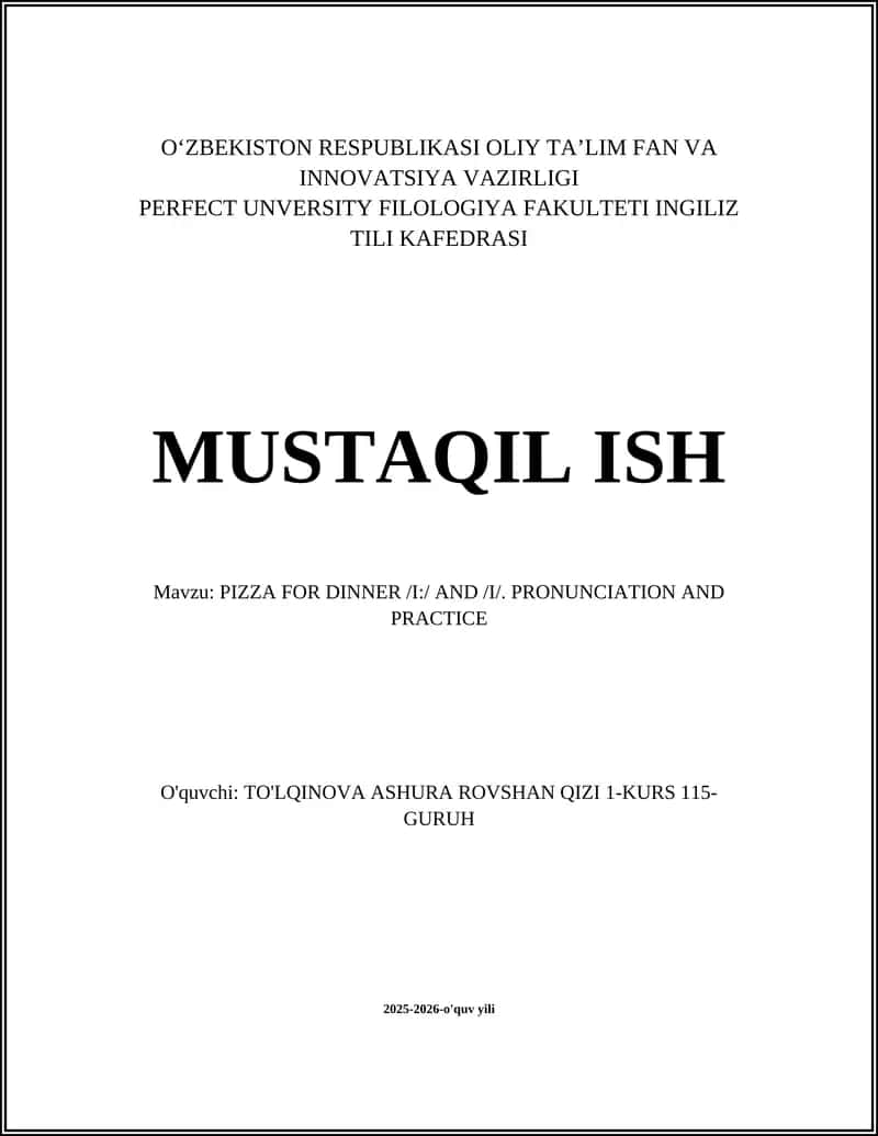 PIZZA FOR DINNER /I:/ AND /I/. PRONUNCIATION AND PRACTICE 1