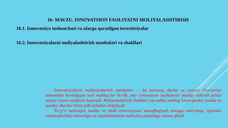 INNOVATSION FAOLIYATNI MOLIYALASHTIRISH 1
