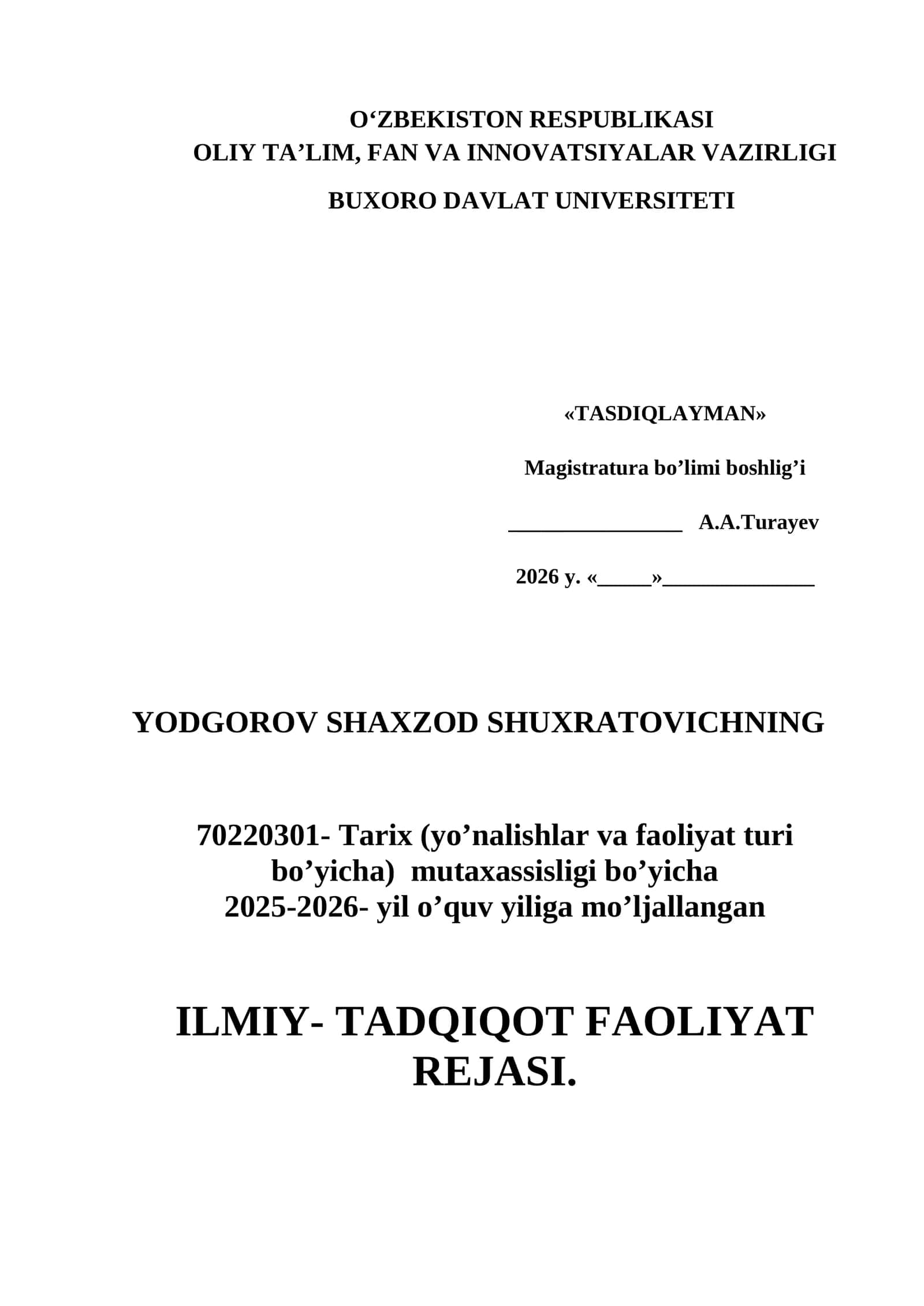ILMIY- TADQIQOT FAOLIYAT REJASI 1