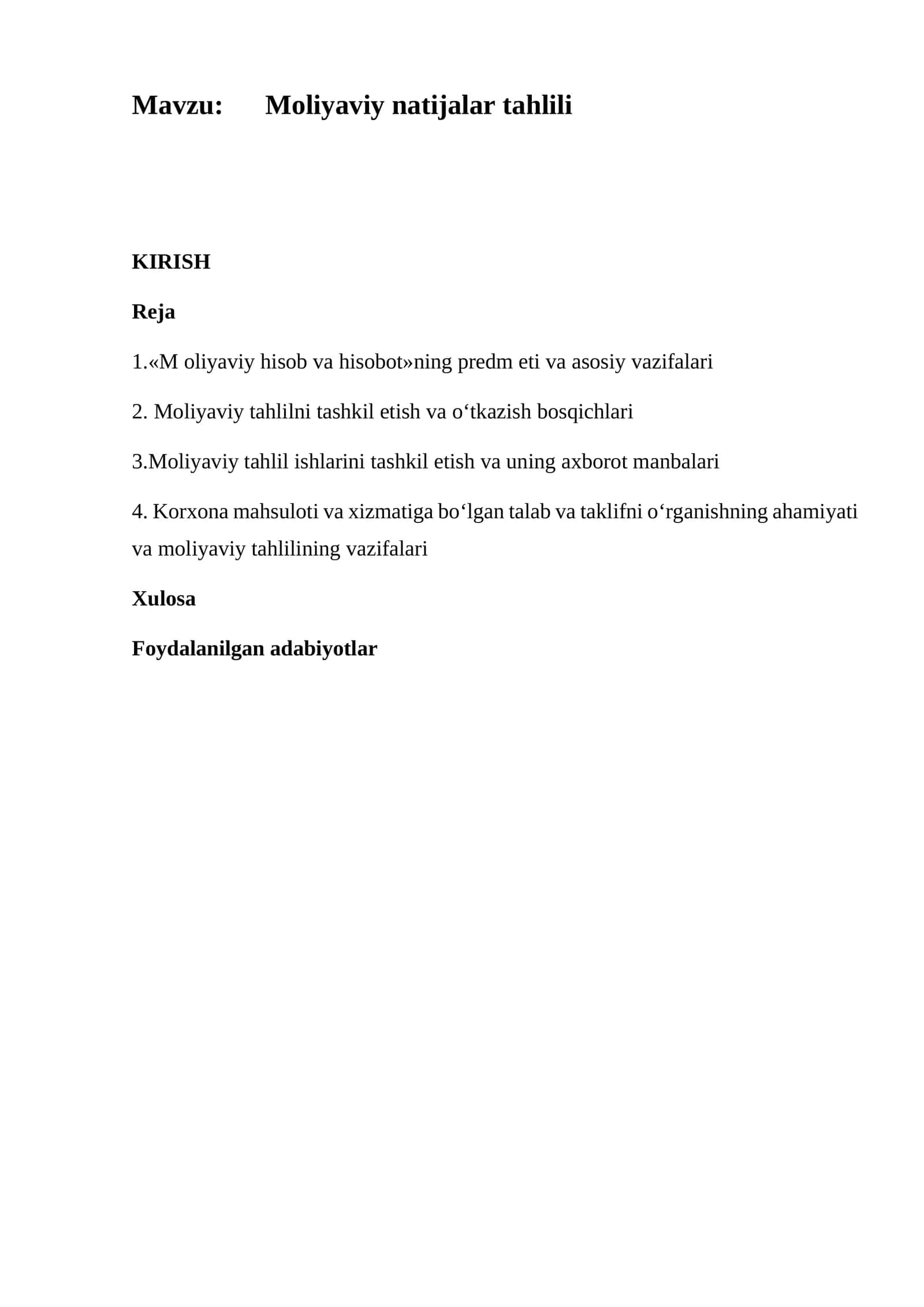 Moliyaviy natijalar tahlili 1